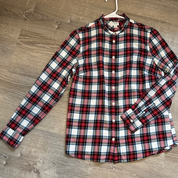 J.Crew festive HOLIDAY PLAID ruffle trim FLANNEL fitted woman’s SHIRT~size S - Picture 2 of 11